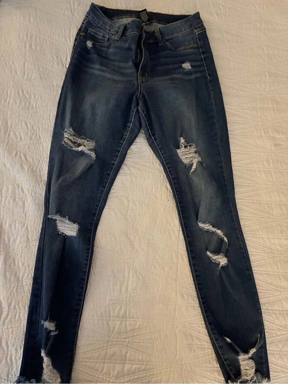 Rewash Dark Blue Distressed Women's Skinny Jeans